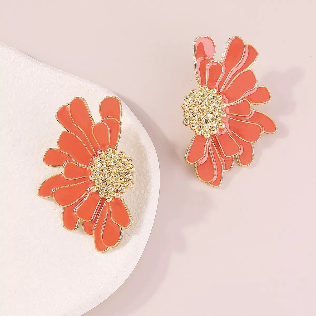 Enamel Flower Stud Earrings – Orange – main view – Varex HQ