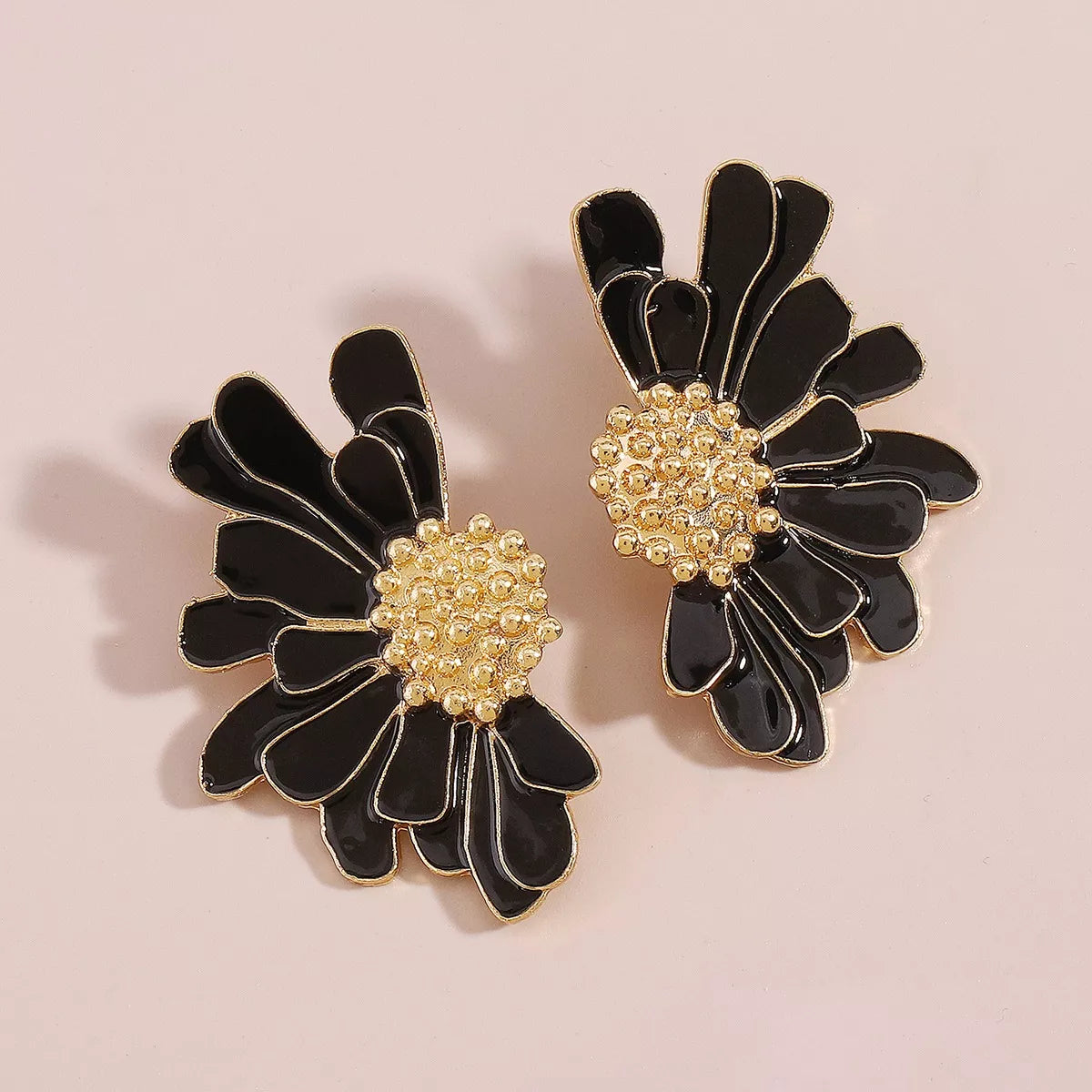 Enamel Flower Stud Earrings – Black – main view – Varex HQ