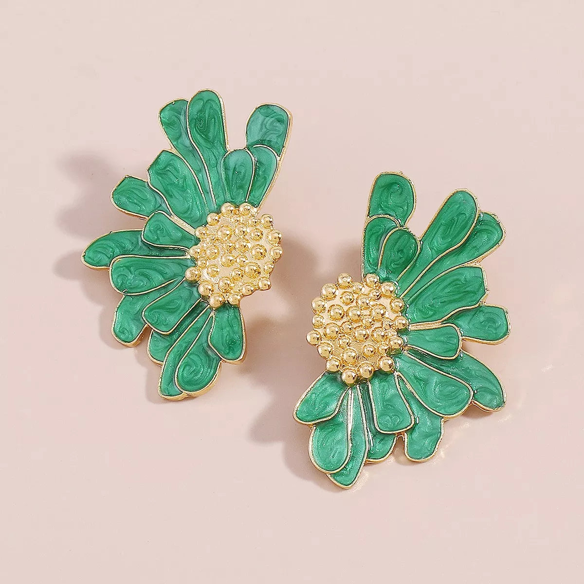 Enamel Flower Stud Earrings – Green – main view – Varex HQ