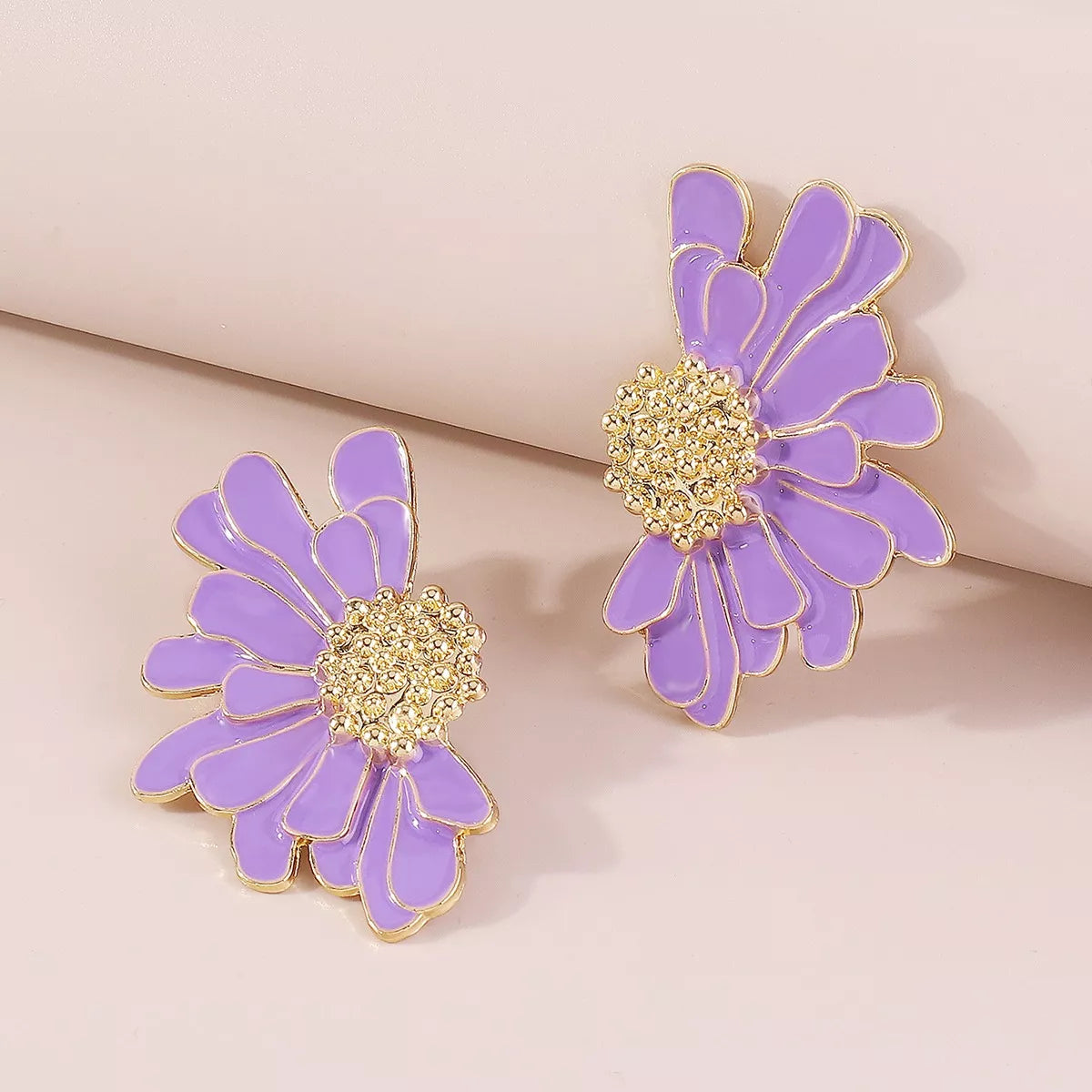 Enamel Flower Stud Earrings – Purple – main view – Varex HQ