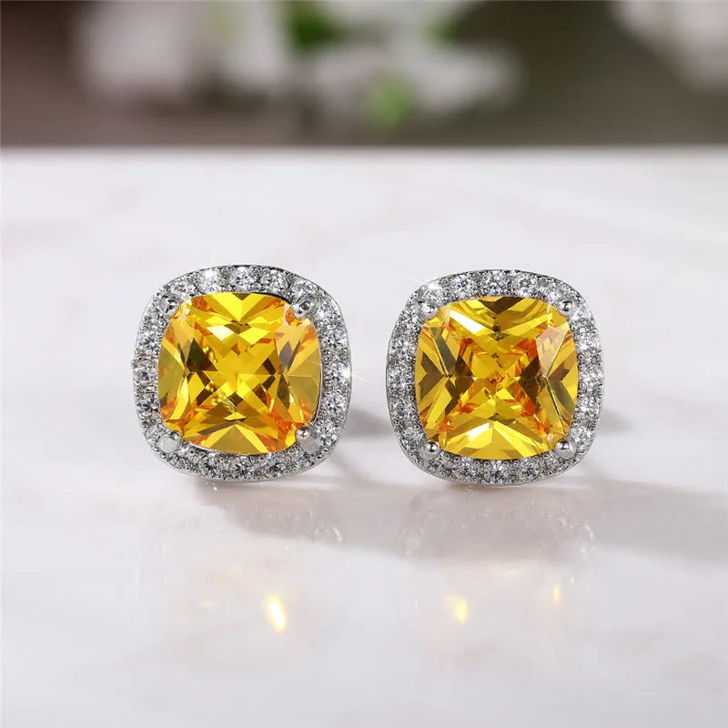 Cushion Cut CZ Halo Studs