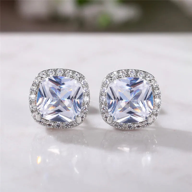 Cushion Cut CZ Halo Studs