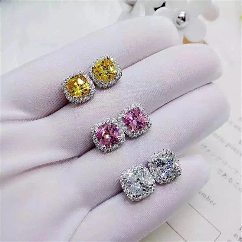 Cushion Cut CZ Halo Studs