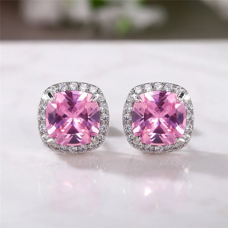 Cushion Cut CZ Halo Studs