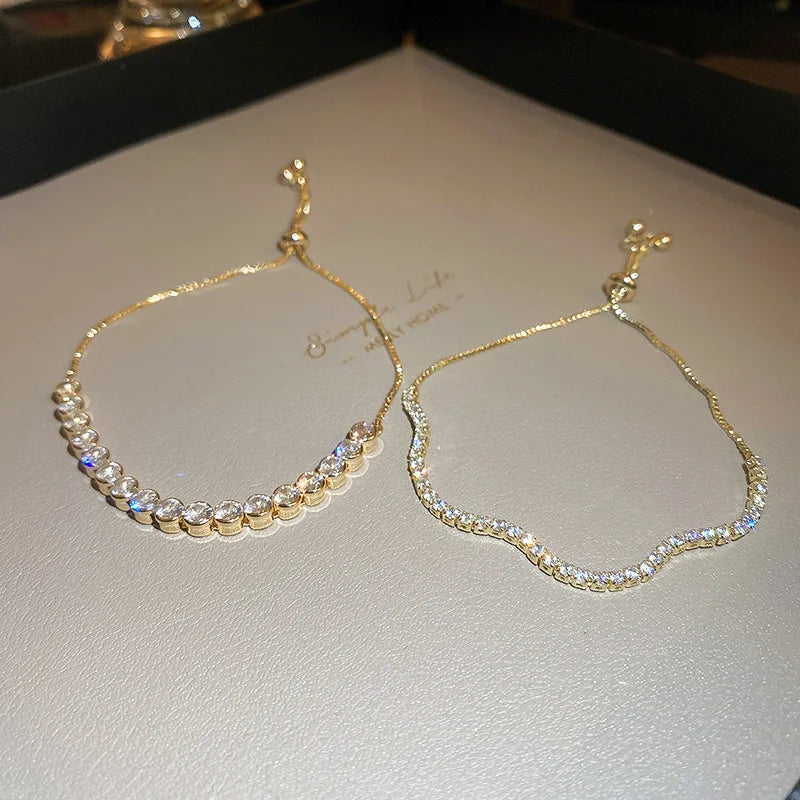 Adjustable Crystal Wave Bracelet | Gold Tennis Slider for Women & Weddings