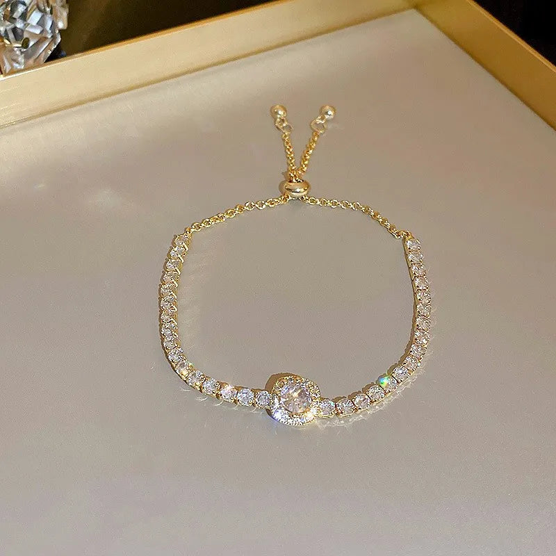 Adjustable Crystal Wave Bracelet | Gold Tennis Slider for Women & Weddings