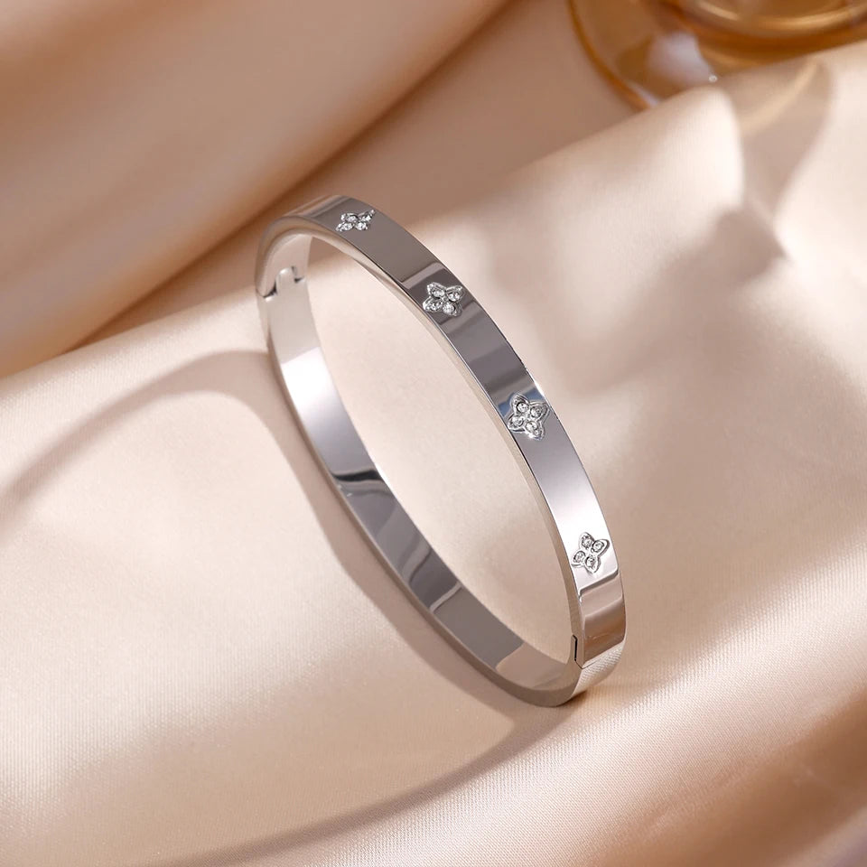 Stainless Steel Zirconia Bangle Set | Non-Fading Gold Stacking Bracelets for Women