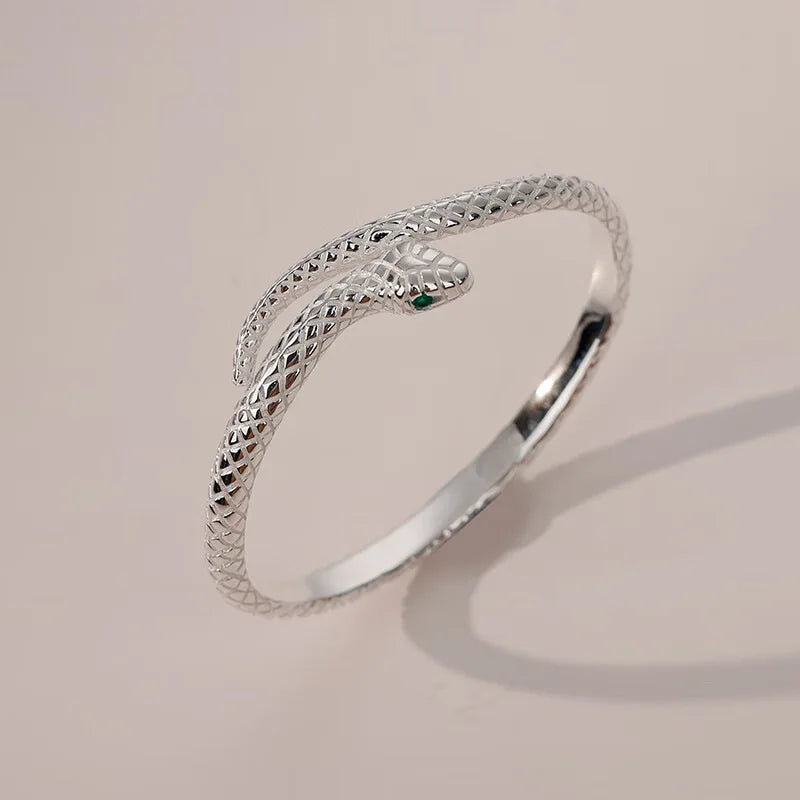 Silver Snake Cuff Bracelet | Adjustable Textured Open Bangle for Women