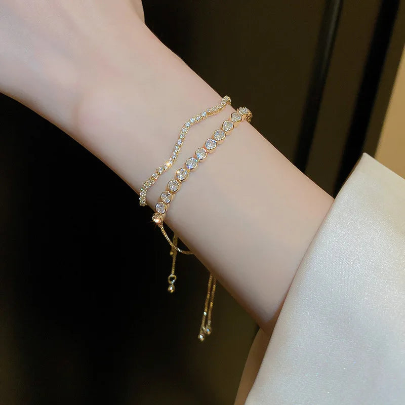 Adjustable Crystal Wave Bracelet | Gold Tennis Slider for Women & Weddings