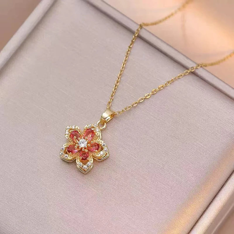 Rotatable Gold Flower Necklace