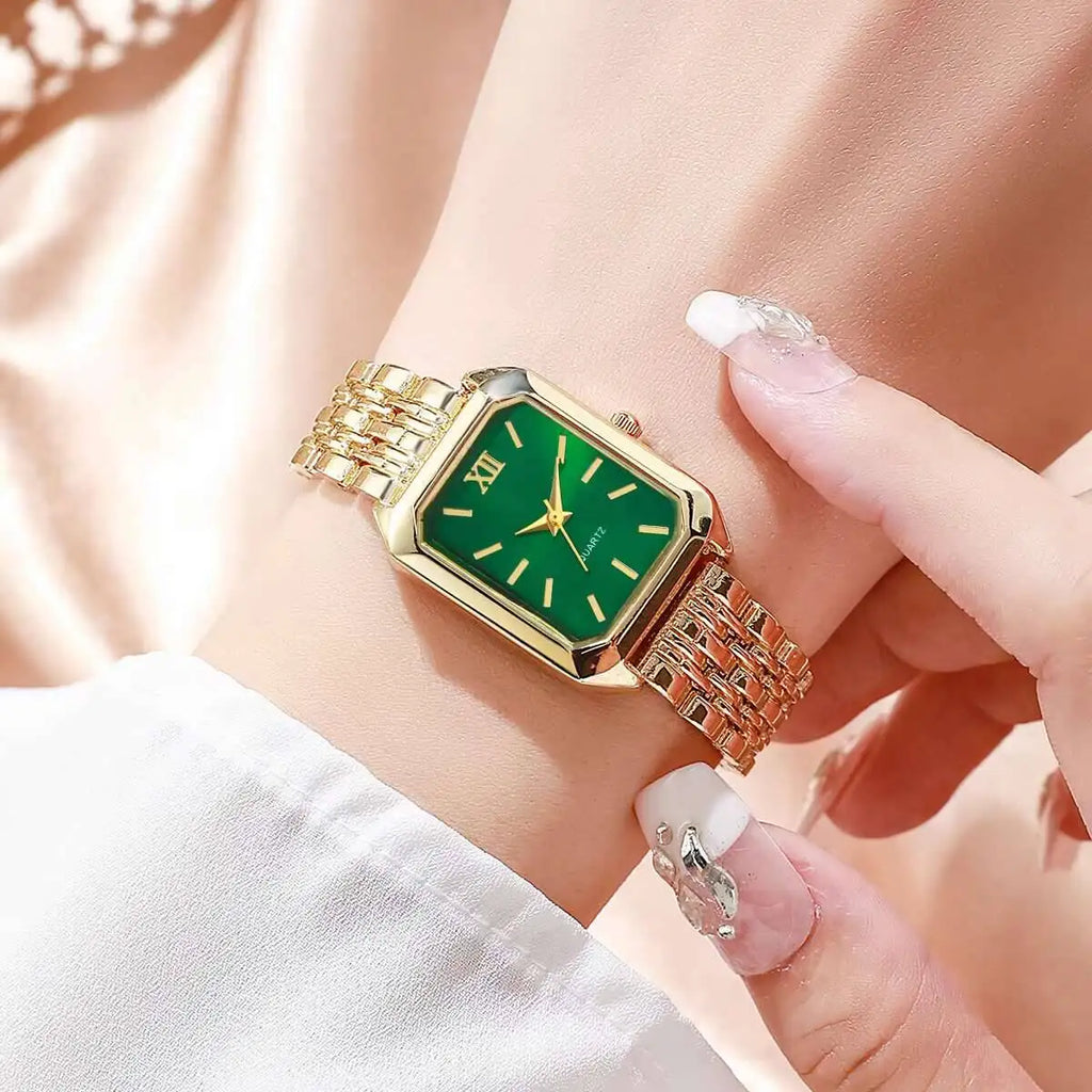Women’s Rectangular Gold Mesh Quartz Watch | Elegant Square Dial Wristwatch