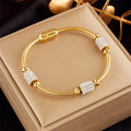 Gold Zirconia Beaded Snake Chain Bracelet | Magnetic Stainless Steel Jewelry