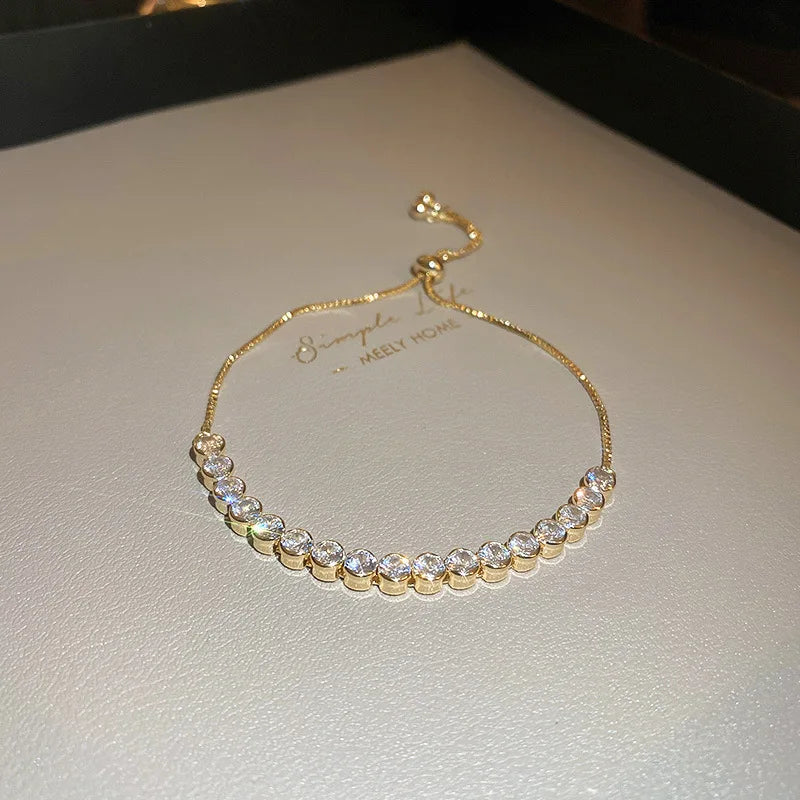 Adjustable Crystal Wave Bracelet | Gold Tennis Slider for Women & Weddings