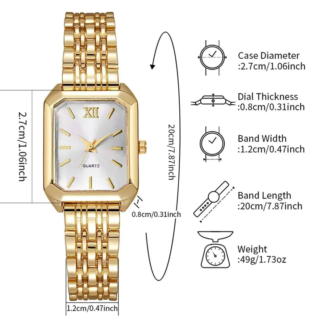Women’s Rectangular Gold Mesh Quartz Watch | Elegant Square Dial Wristwatch