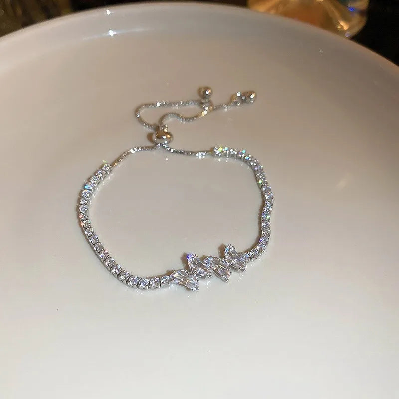 Adjustable Crystal Wave Bracelet | Gold Tennis Slider for Women & Weddings