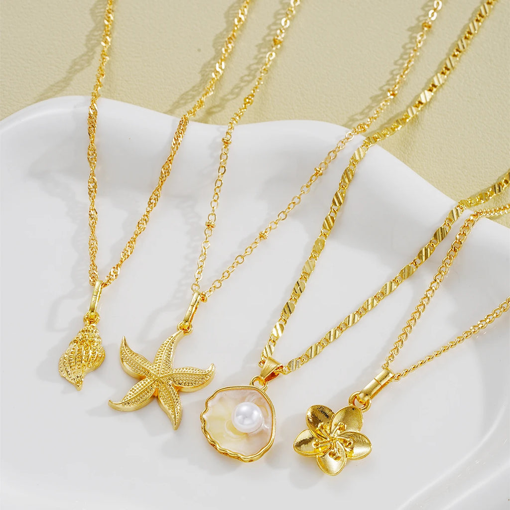 Ocean Charm Layered Necklace Set