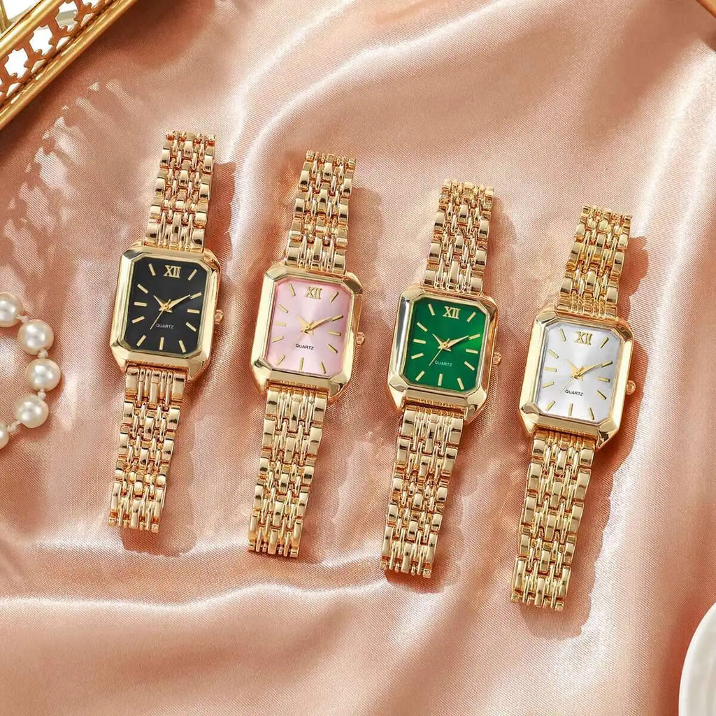 Women’s Rectangular Gold Mesh Quartz Watch | Elegant Square Dial Wristwatch