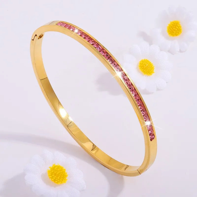 Stainless Steel Zirconia Bangle Set | Non-Fading Gold Stacking Bracelets for Women