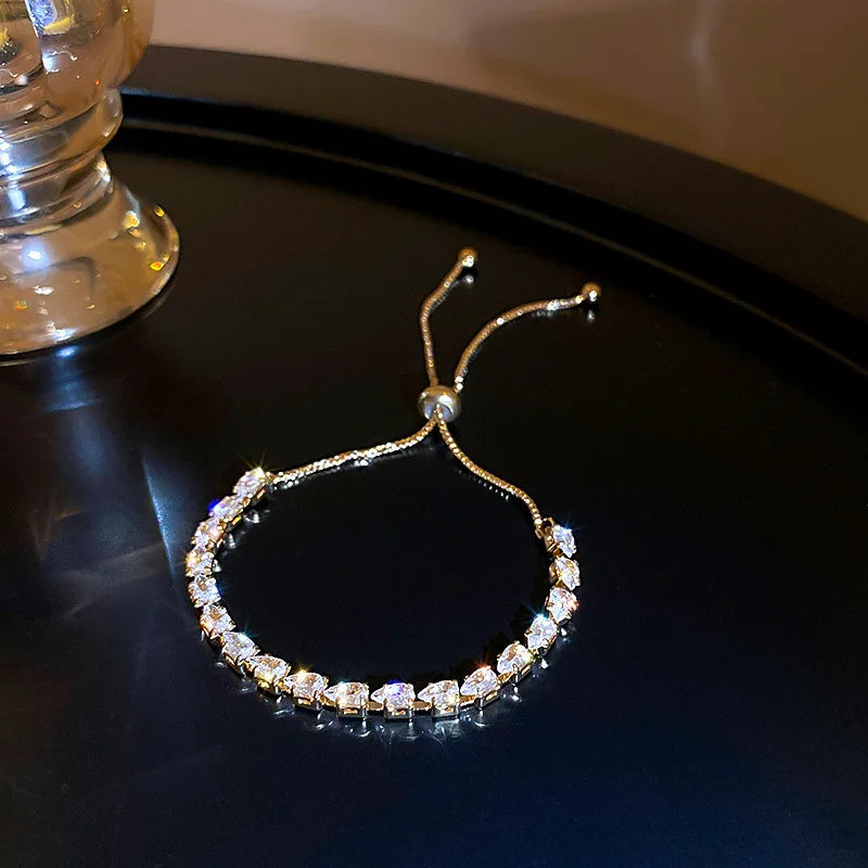 Adjustable Crystal Wave Bracelet | Gold Tennis Slider for Women & Weddings
