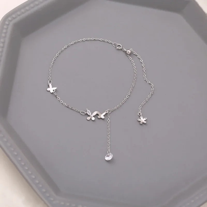 Dazzling Chain Anklet – Silver-Tone, Clear CZ | Varex HQ