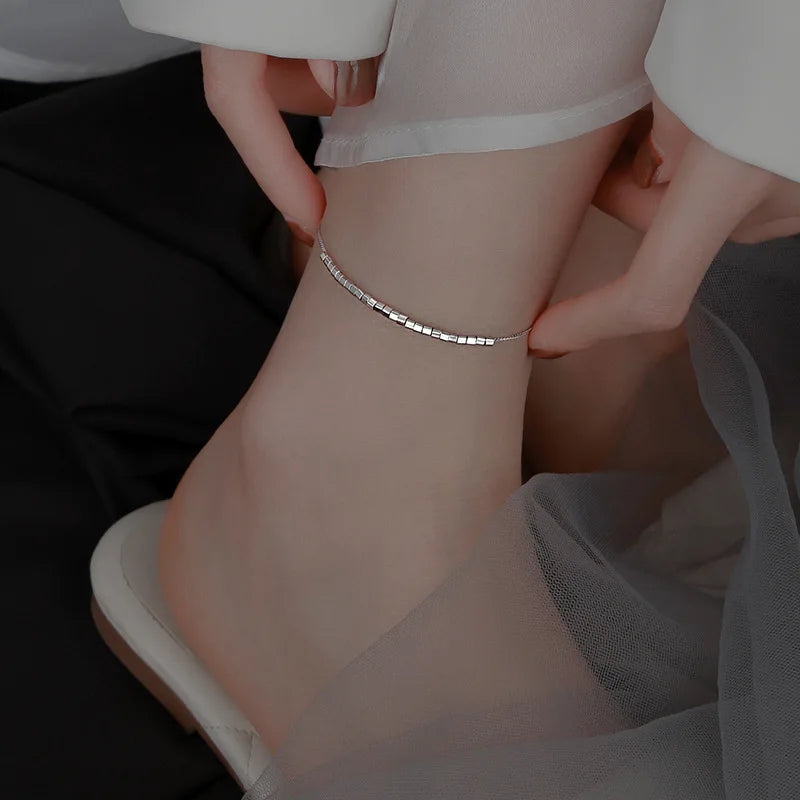 Dazzling Chain Anklet – Silver-Tone, Clear CZ | Varex HQ