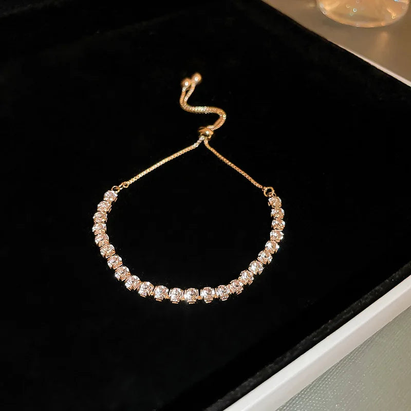 Adjustable Crystal Wave Bracelet | Gold Tennis Slider for Women & Weddings