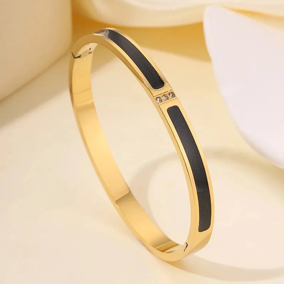 Stainless Steel Zirconia Bangle Set | Non-Fading Gold Stacking Bracelets for Women