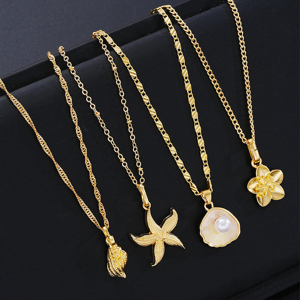 Ocean Charm Layered Necklace Set