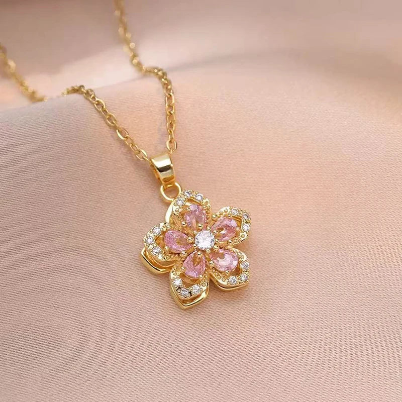 Rotatable Gold Flower Necklace