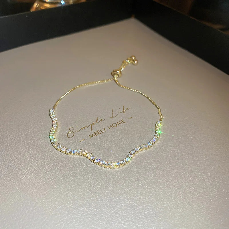 Adjustable Crystal Wave Bracelet | Gold Tennis Slider for Women & Weddings
