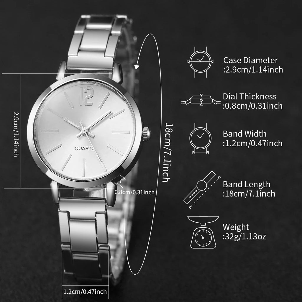 2-Pcs Women’s Gold Steel Watch & LOVE Bracelet Set | Round Quartz Wristwatch