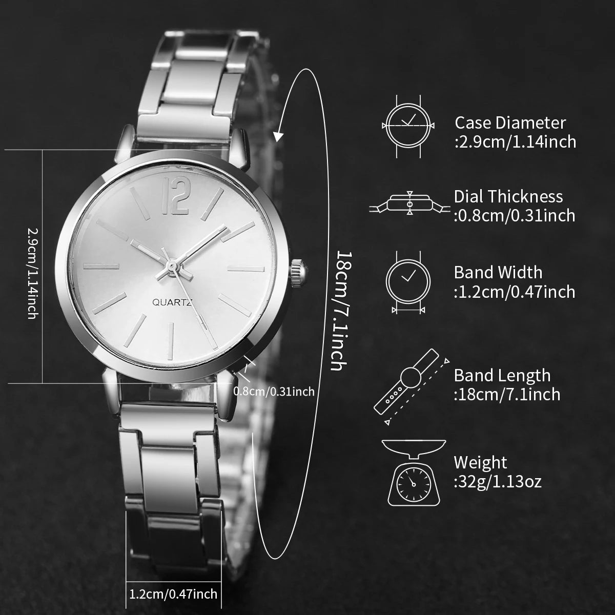 2-Pcs Women’s Gold Steel Watch & LOVE Bracelet Set | Round Quartz Wristwatch