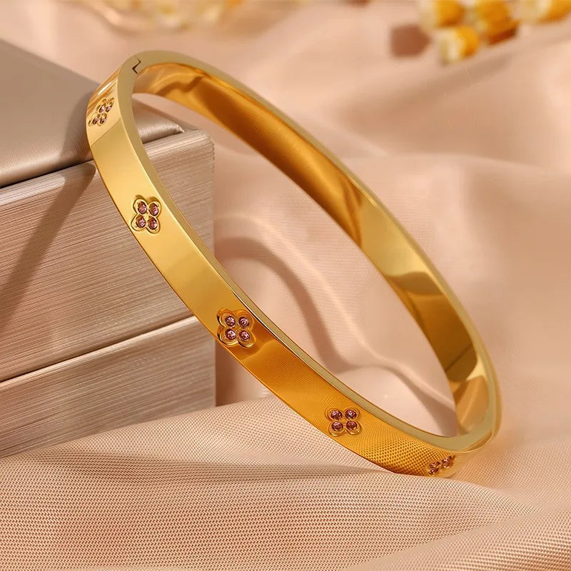 Stainless Steel Zirconia Bangle Set | Non-Fading Gold Stacking Bracelets for Women