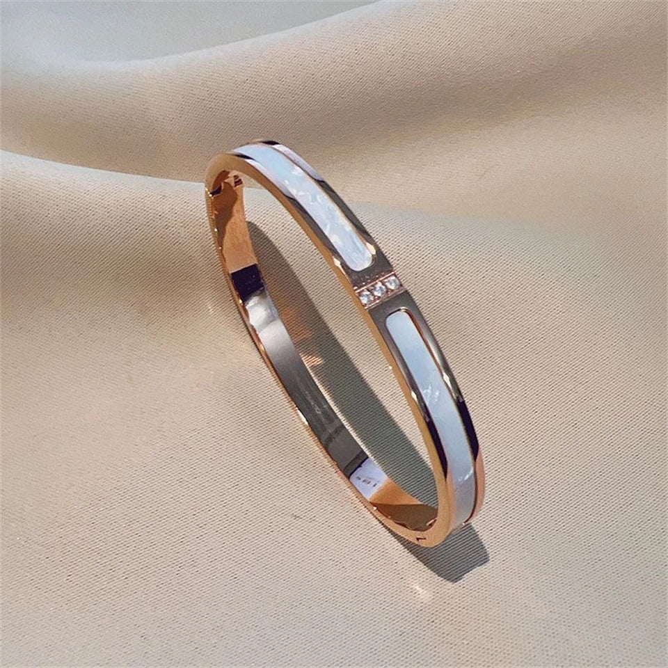 Stainless Steel Zirconia Bangle Set | Non-Fading Gold Stacking Bracelets for Women