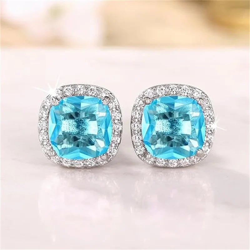 Cushion Cut CZ Halo Studs