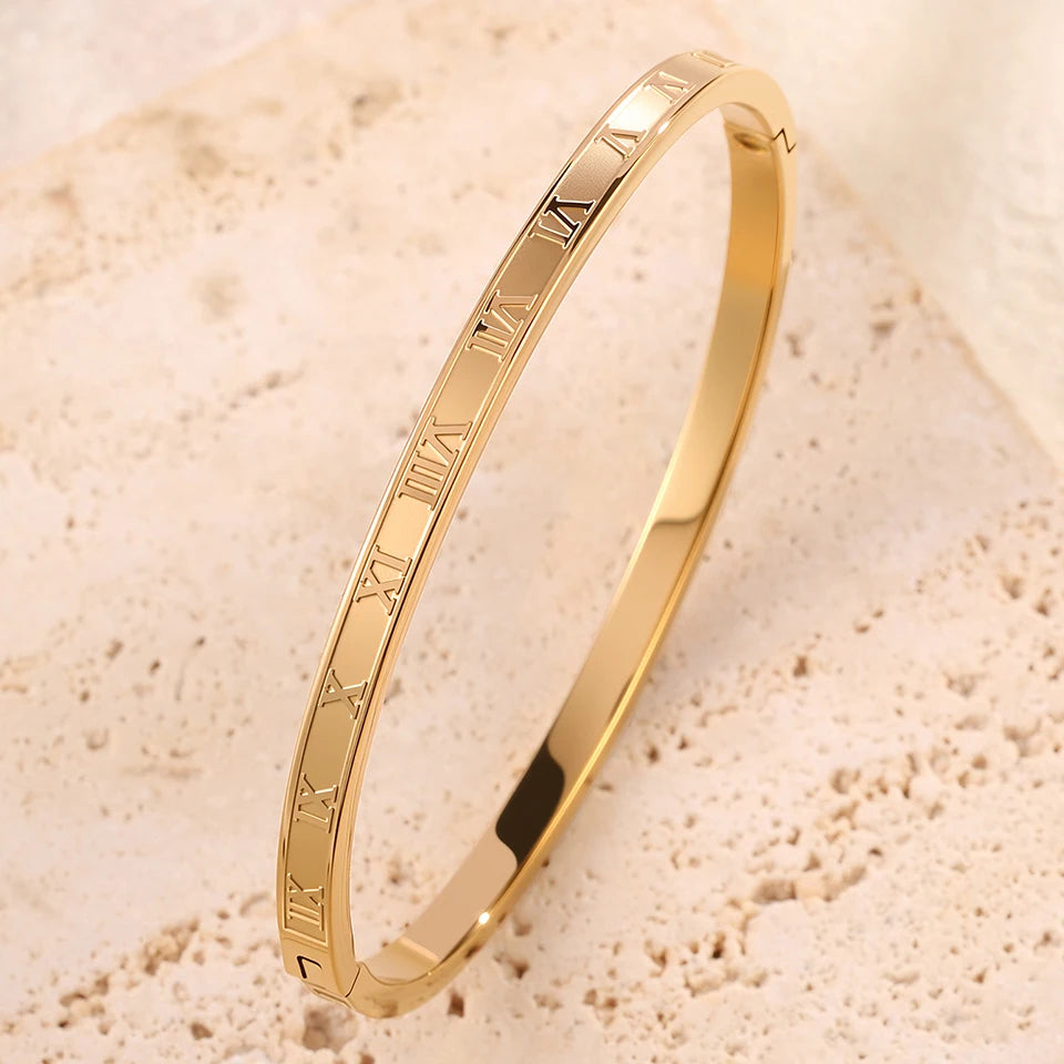 Stainless Steel Zirconia Bangle Set | Non-Fading Gold Stacking Bracelets for Women