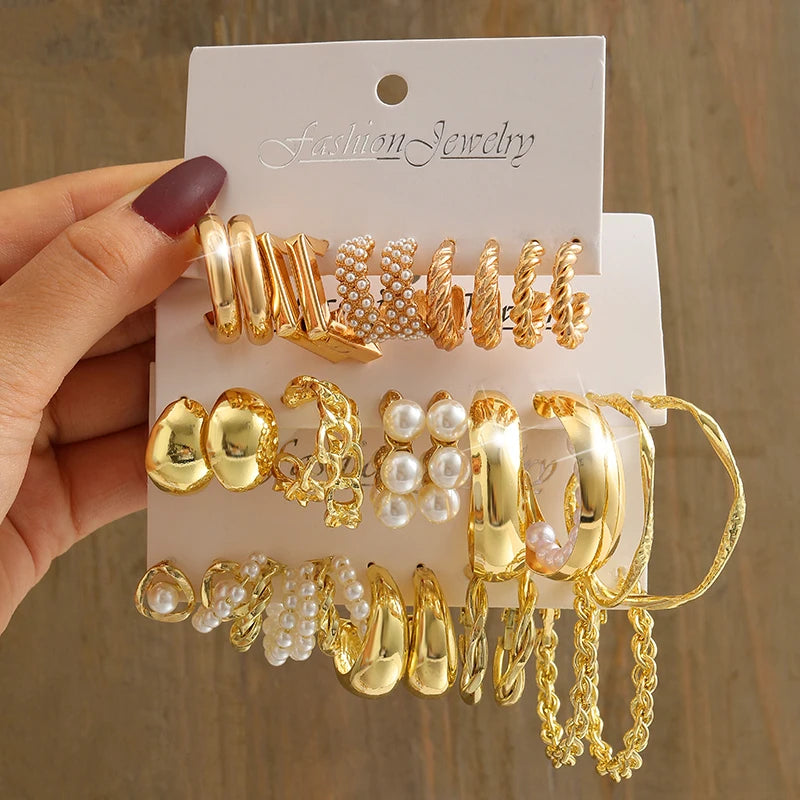 Vintage Gold & Pearl Earring Set