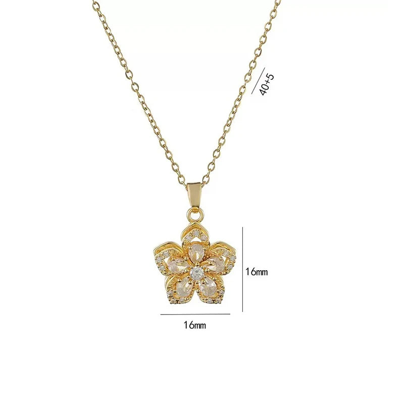 Rotatable Gold Flower Necklace