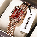 Rose Gold Square Watch | Emerald Dial Stainless Steel Quartz Wristwatch
