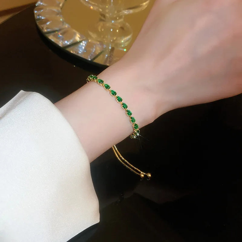 Adjustable Crystal Wave Bracelet | Gold Tennis Slider for Women & Weddings
