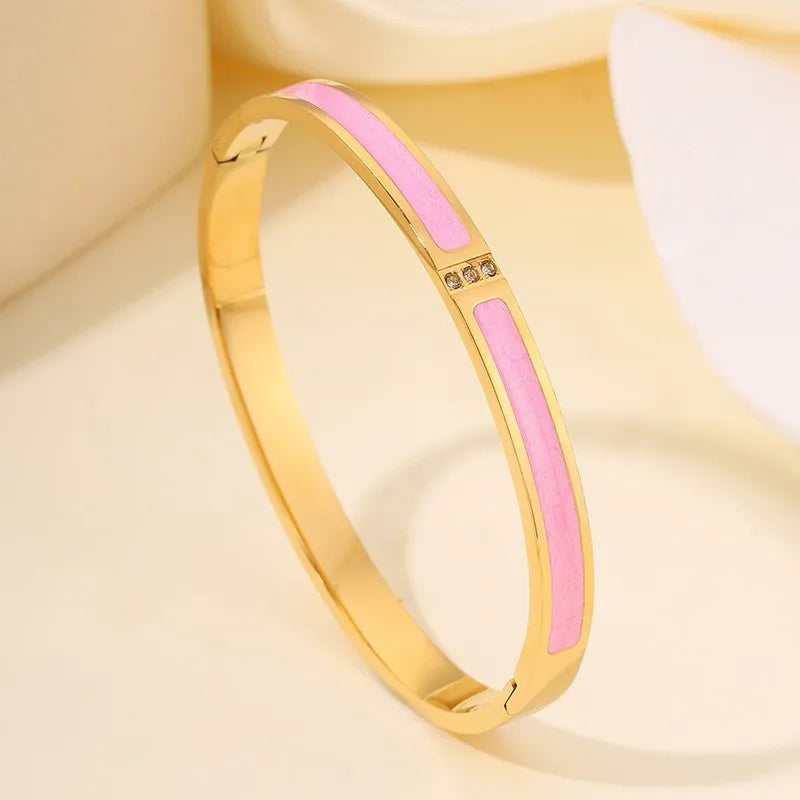 Stainless Steel Zirconia Bangle Set | Non-Fading Gold Stacking Bracelets for Women