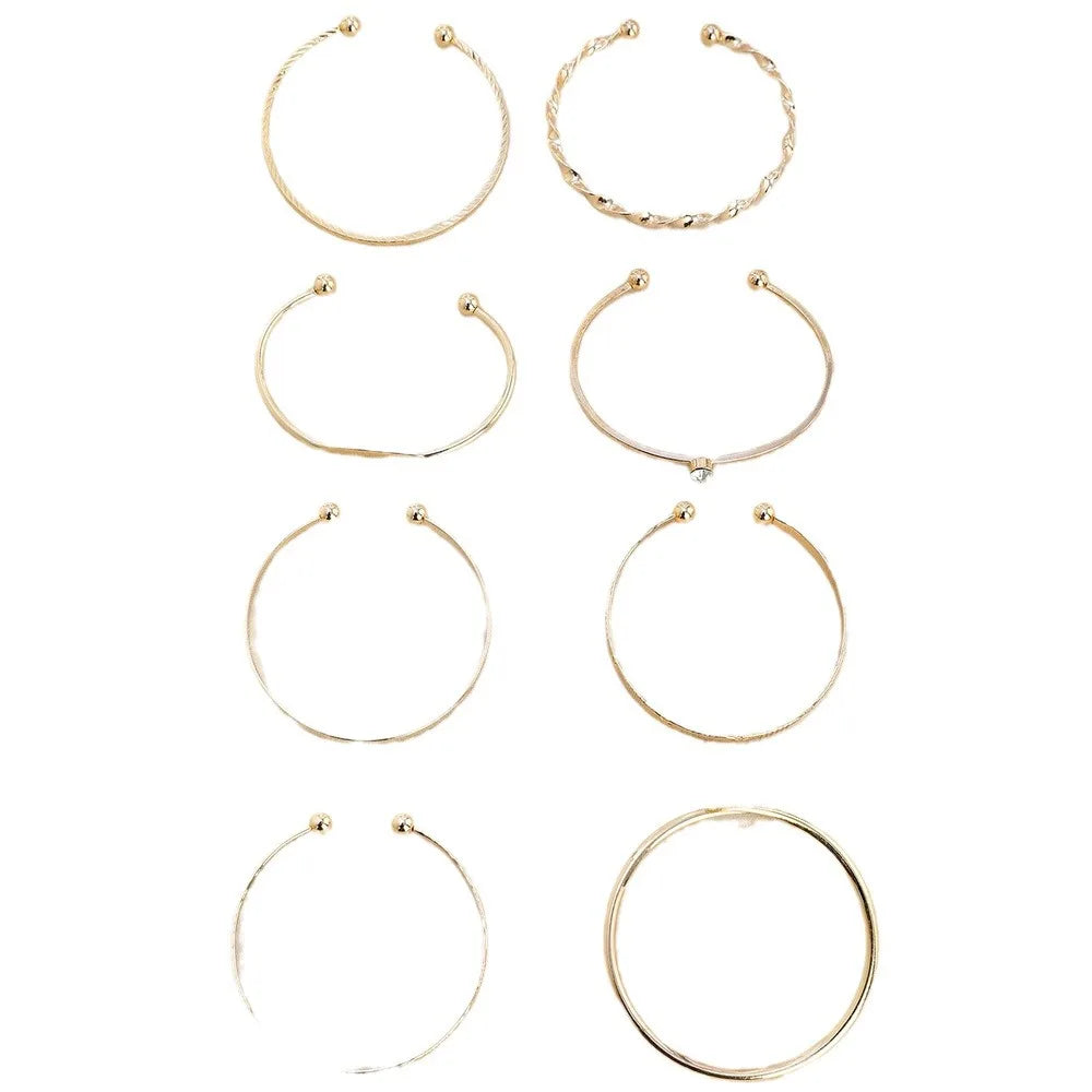8 Piece Gold Crystal Bangle Set | Geometric & Twisted Stacking Bracelets