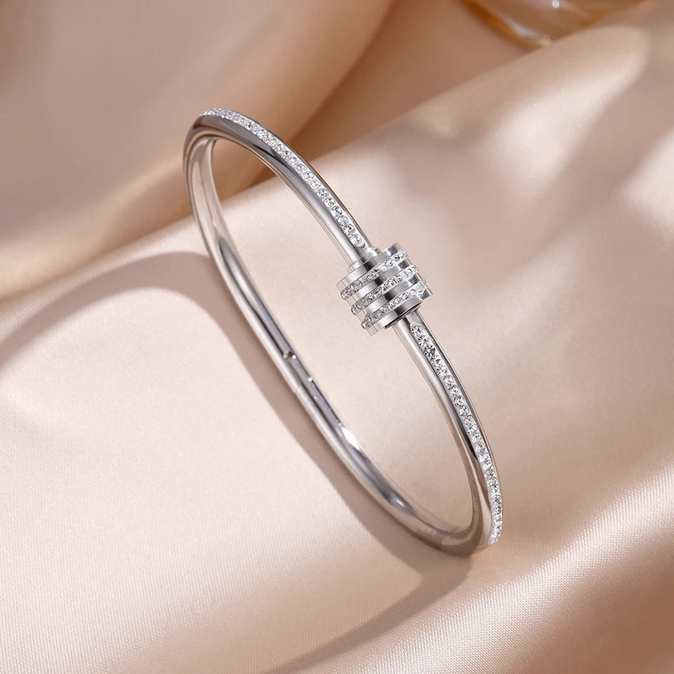 Stainless Steel Zirconia Bangle Set | Non-Fading Gold Stacking Bracelets for Women