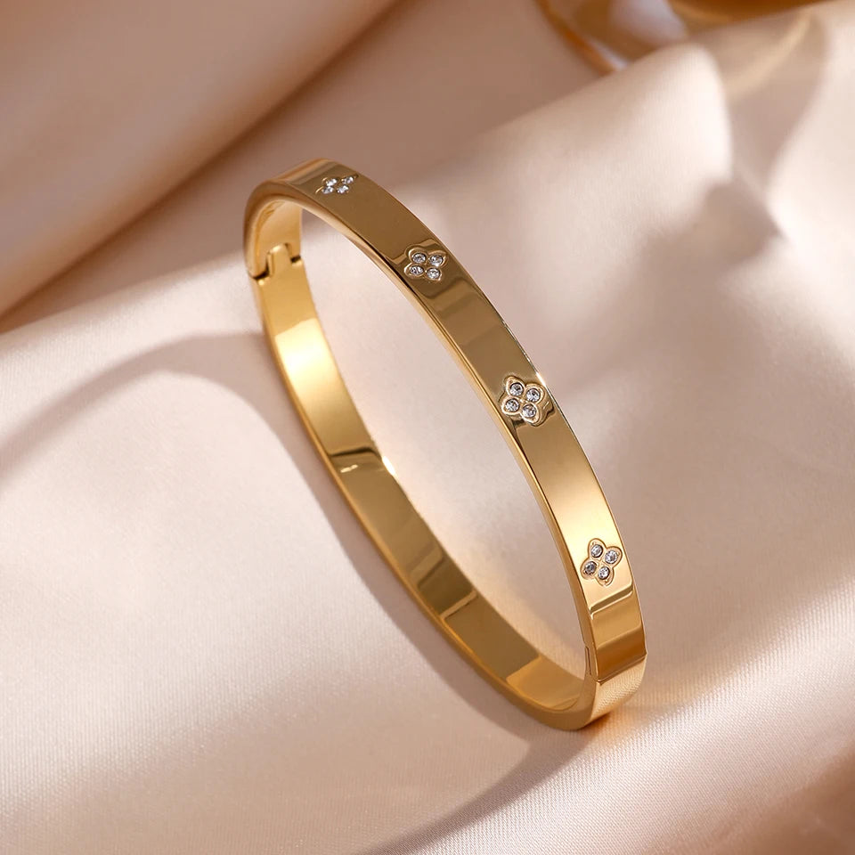 Stainless Steel Zirconia Bangle Set | Non-Fading Gold Stacking Bracelets for Women