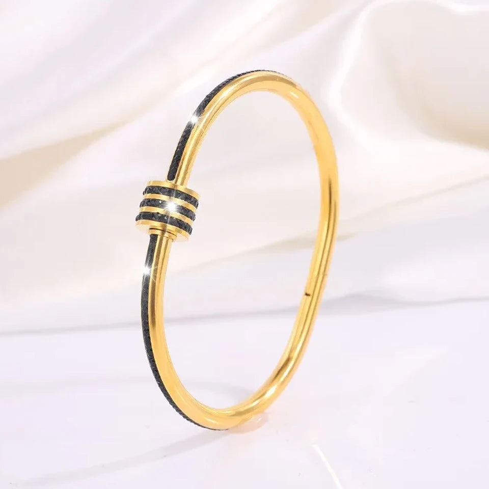 Stainless Steel Zirconia Bangle Set | Non-Fading Gold Stacking Bracelets for Women