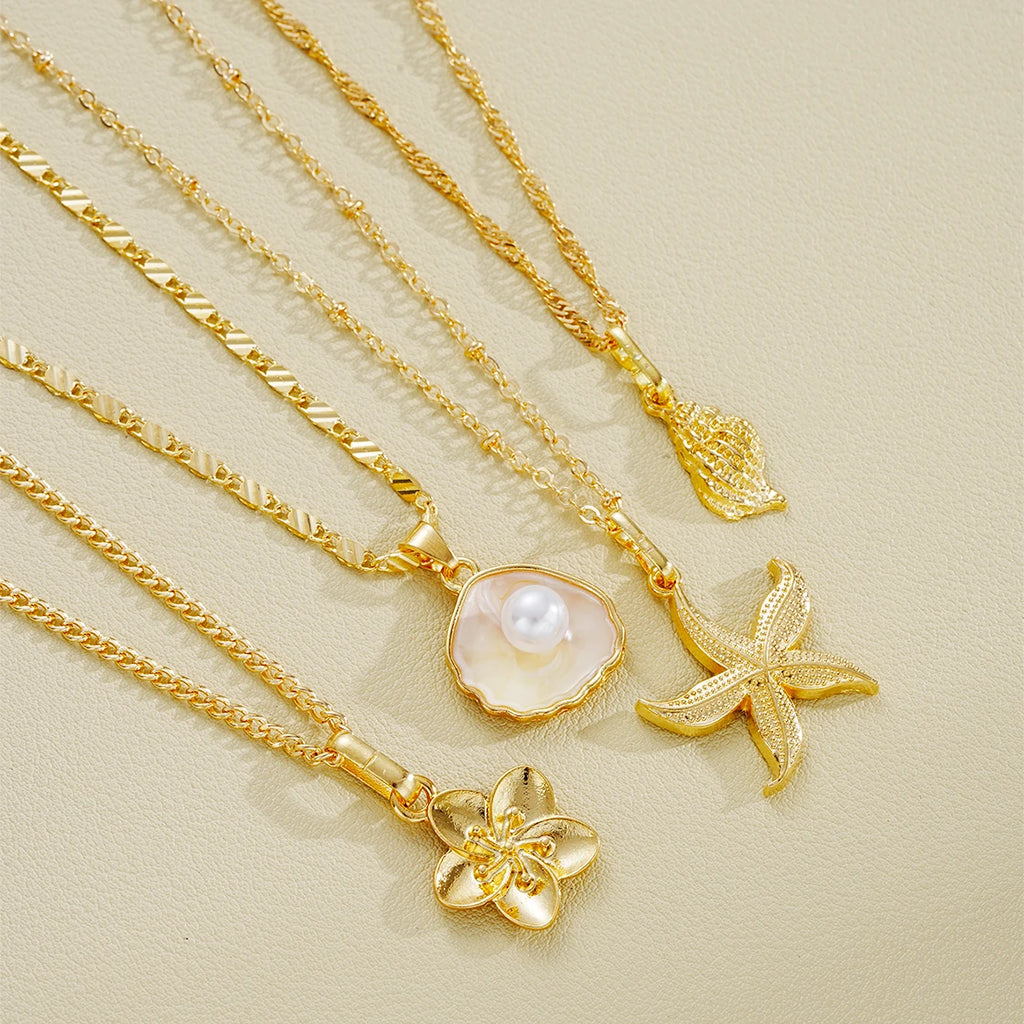 Ocean Charm Layered Necklace Set