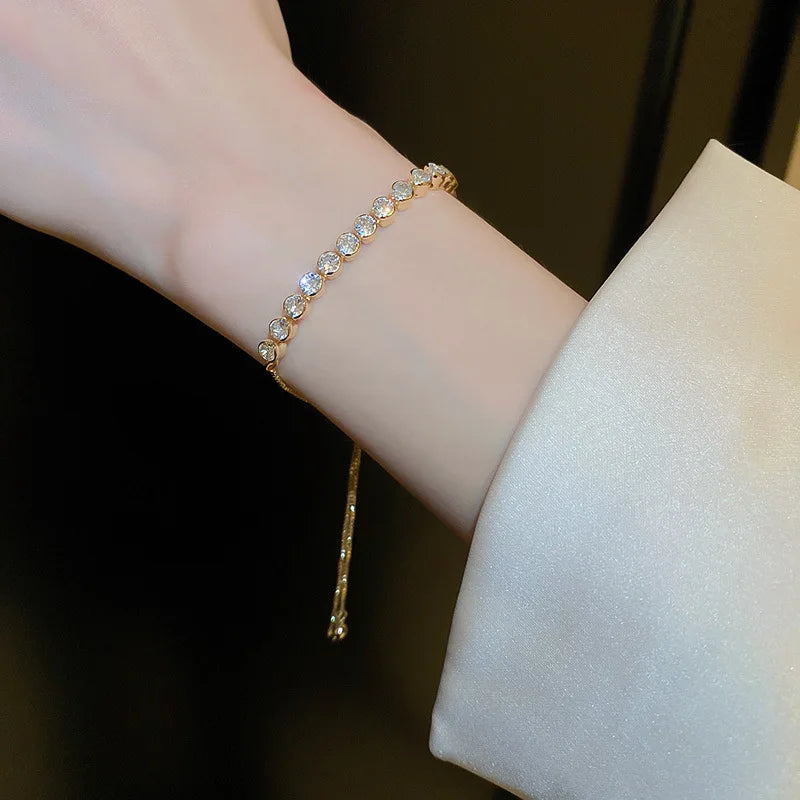 Adjustable Crystal Wave Bracelet | Gold Tennis Slider for Women & Weddings
