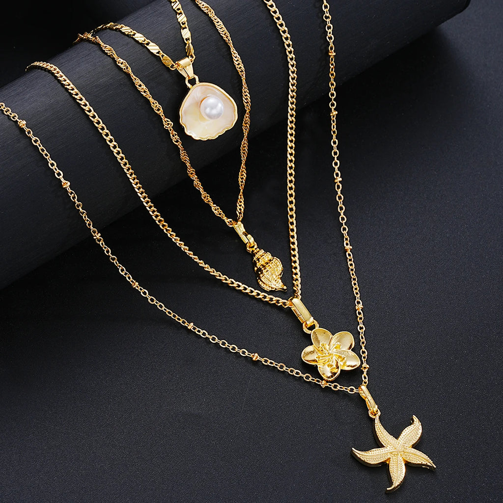 Ocean Charm Layered Necklace Set