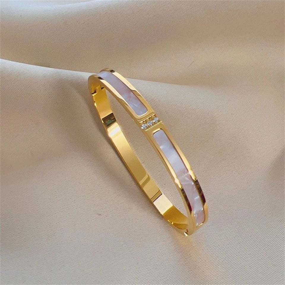 Stainless Steel Zirconia Bangle Set | Non-Fading Gold Stacking Bracelets for Women
