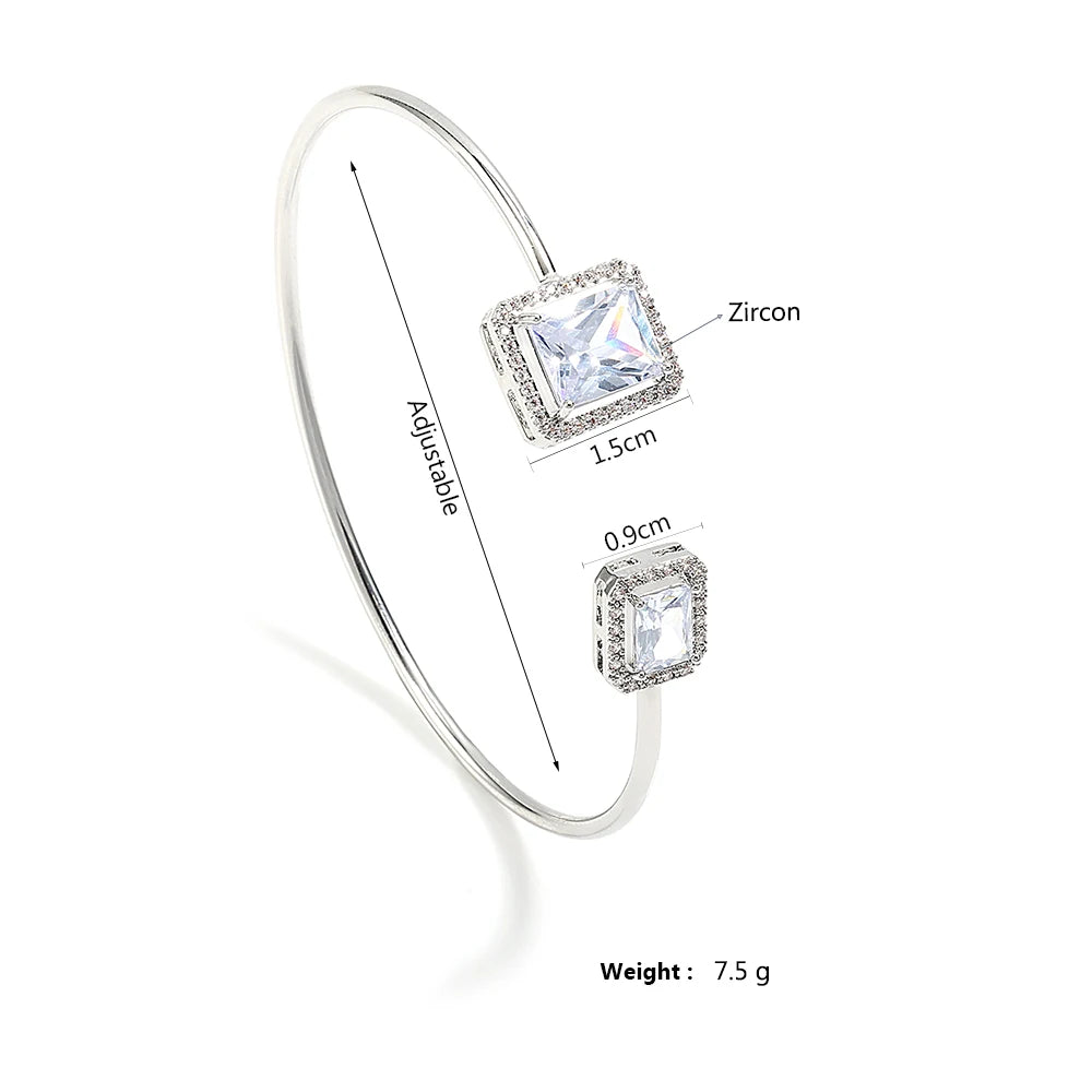 Women’s Gold Geometric Open Cuff Bangle | Teardrop & Rectangle Cubic Zirconia Bracelet
